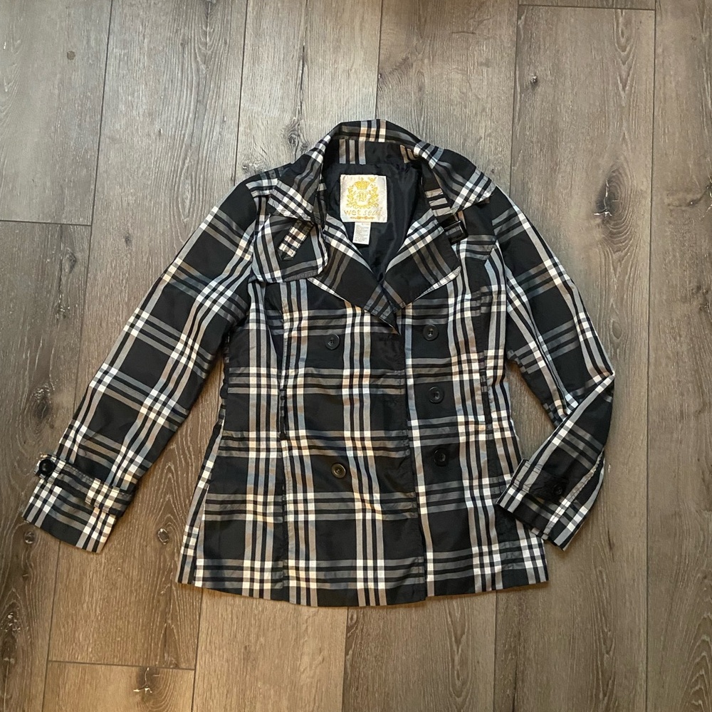 Wet Seal Black and White Plaid Pea Coat